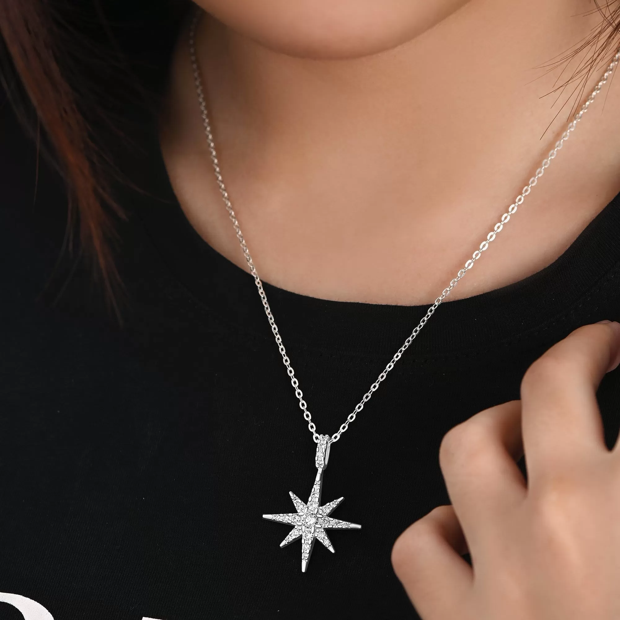 CZ Celestial North Star Necklace Silver