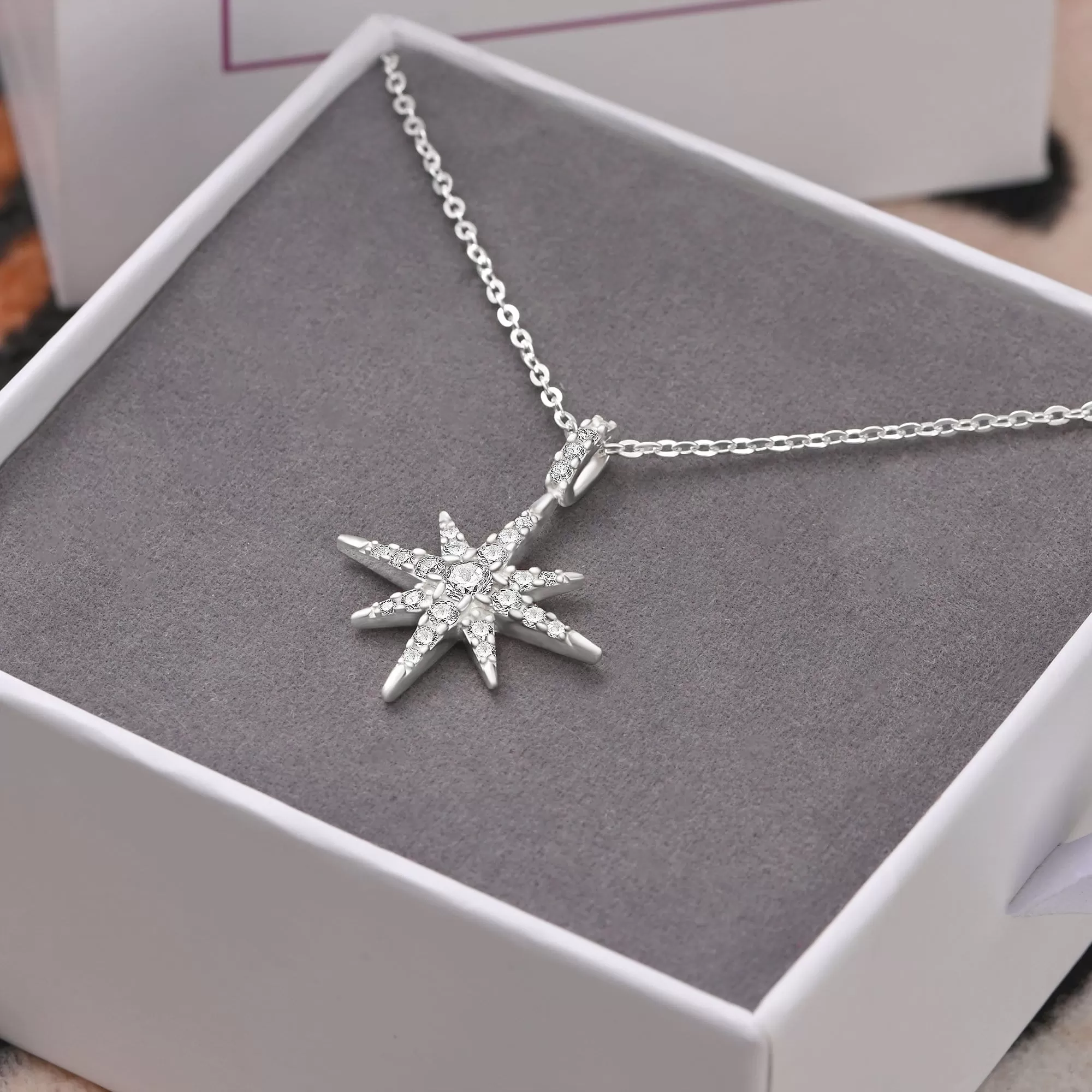 CZ Celestial North Star Necklace Silver