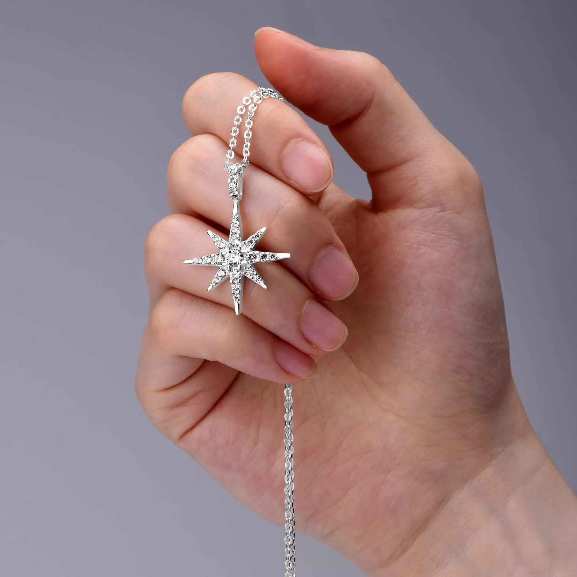 CZ Celestial North Star Necklace Silver