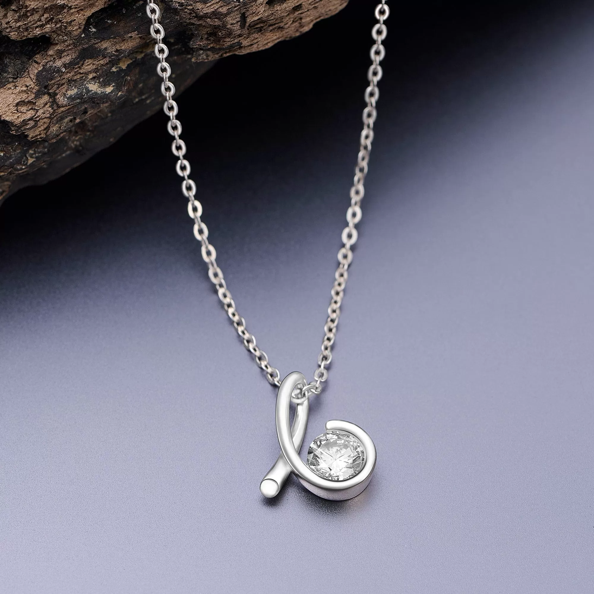 CZ Twist Swirl Tear Drop Necklace Silver