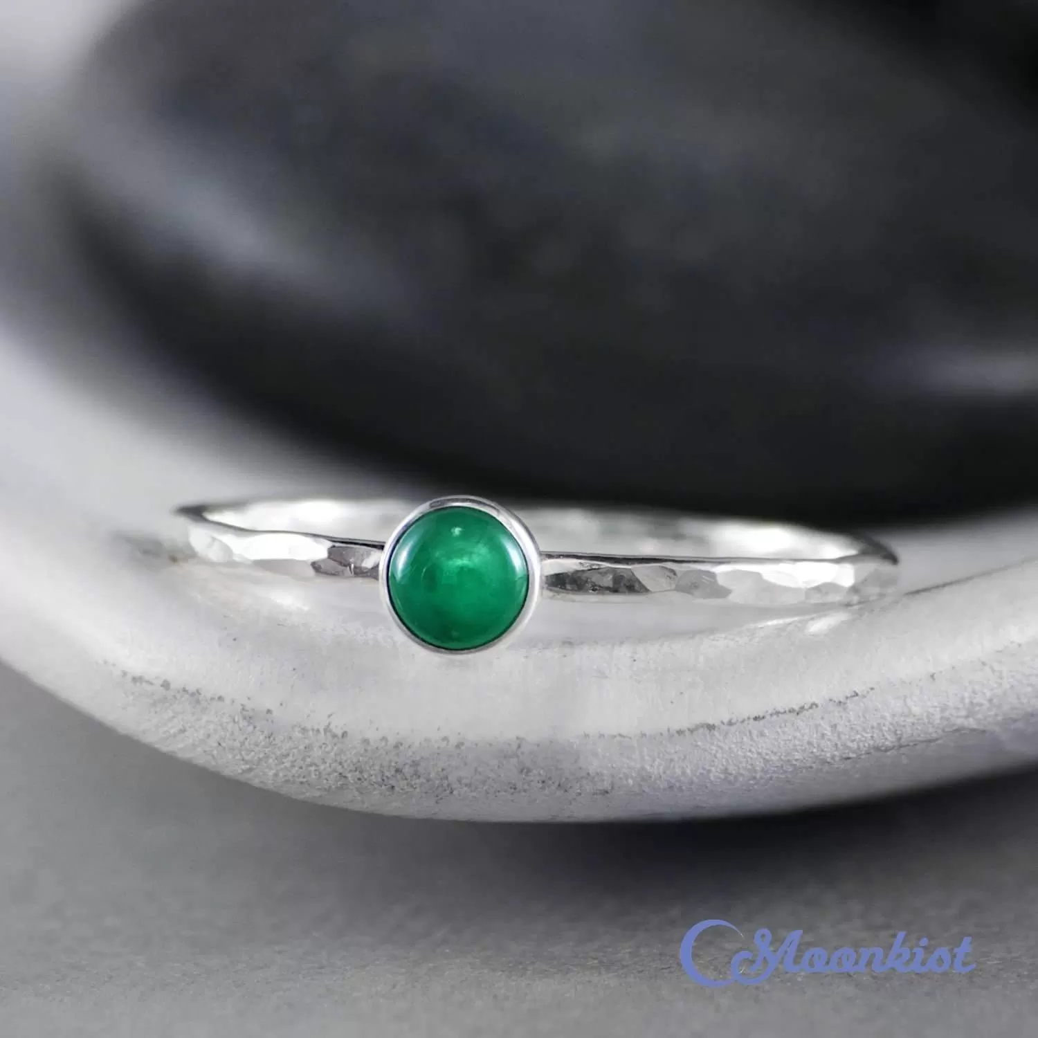 Dainty Silver Emerald Pinky Ring | Moonkist Designs