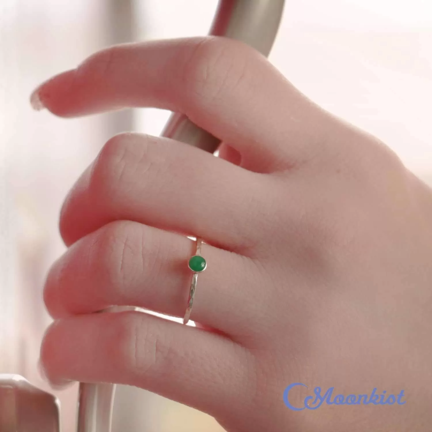 Dainty Silver Emerald Pinky Ring | Moonkist Designs