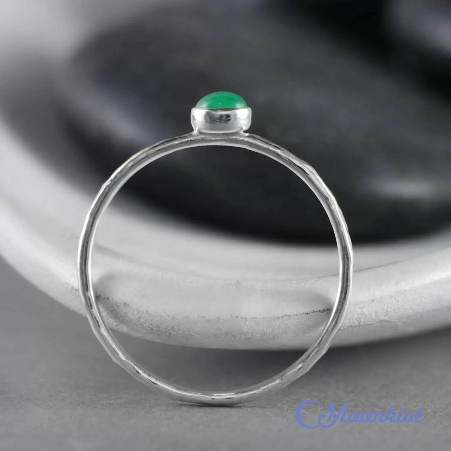 Dainty Silver Emerald Pinky Ring | Moonkist Designs