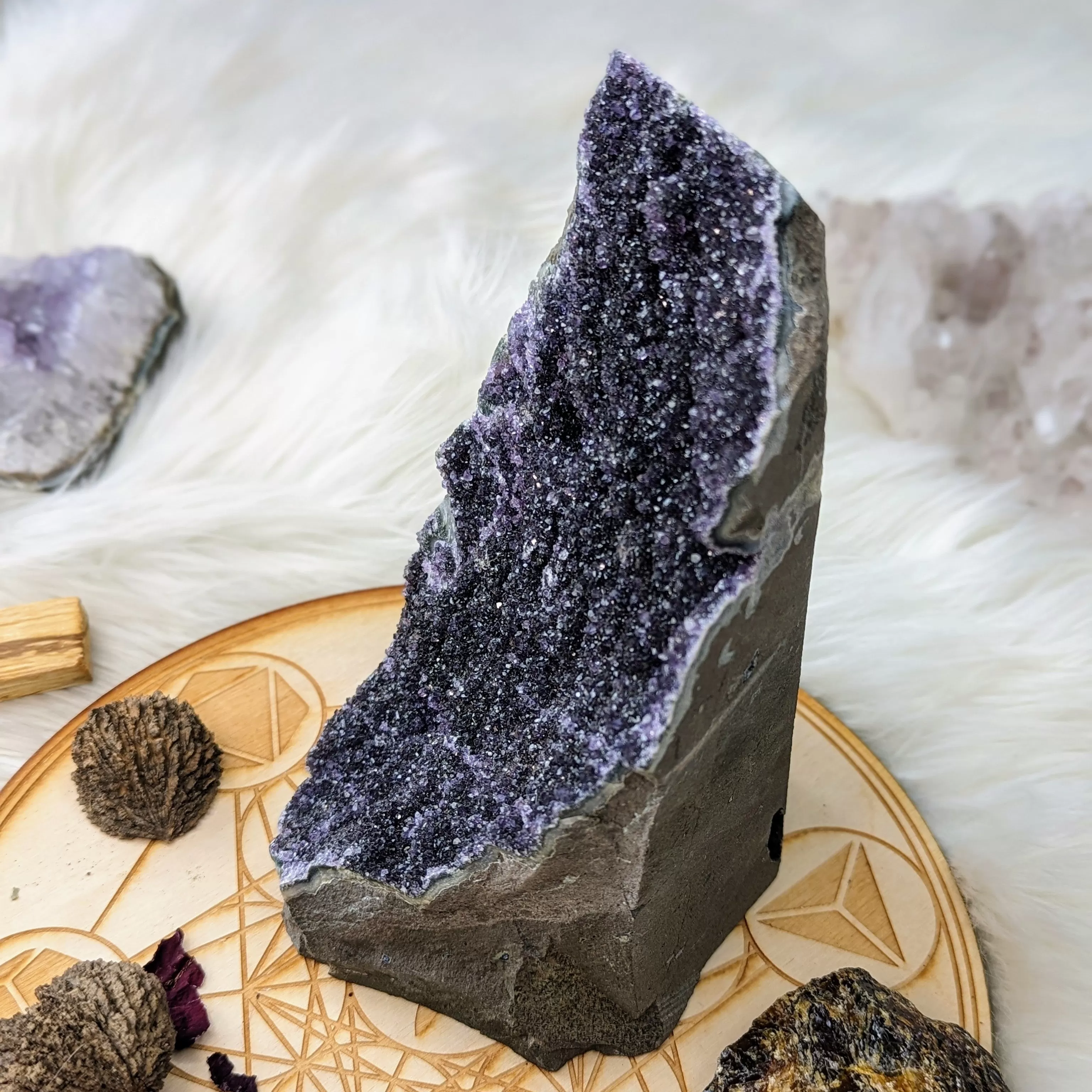 Dark Purple and Black Amethyst Large Formation Display Specimen from Uruguay ~ Sparkling Micro Druze Crystals