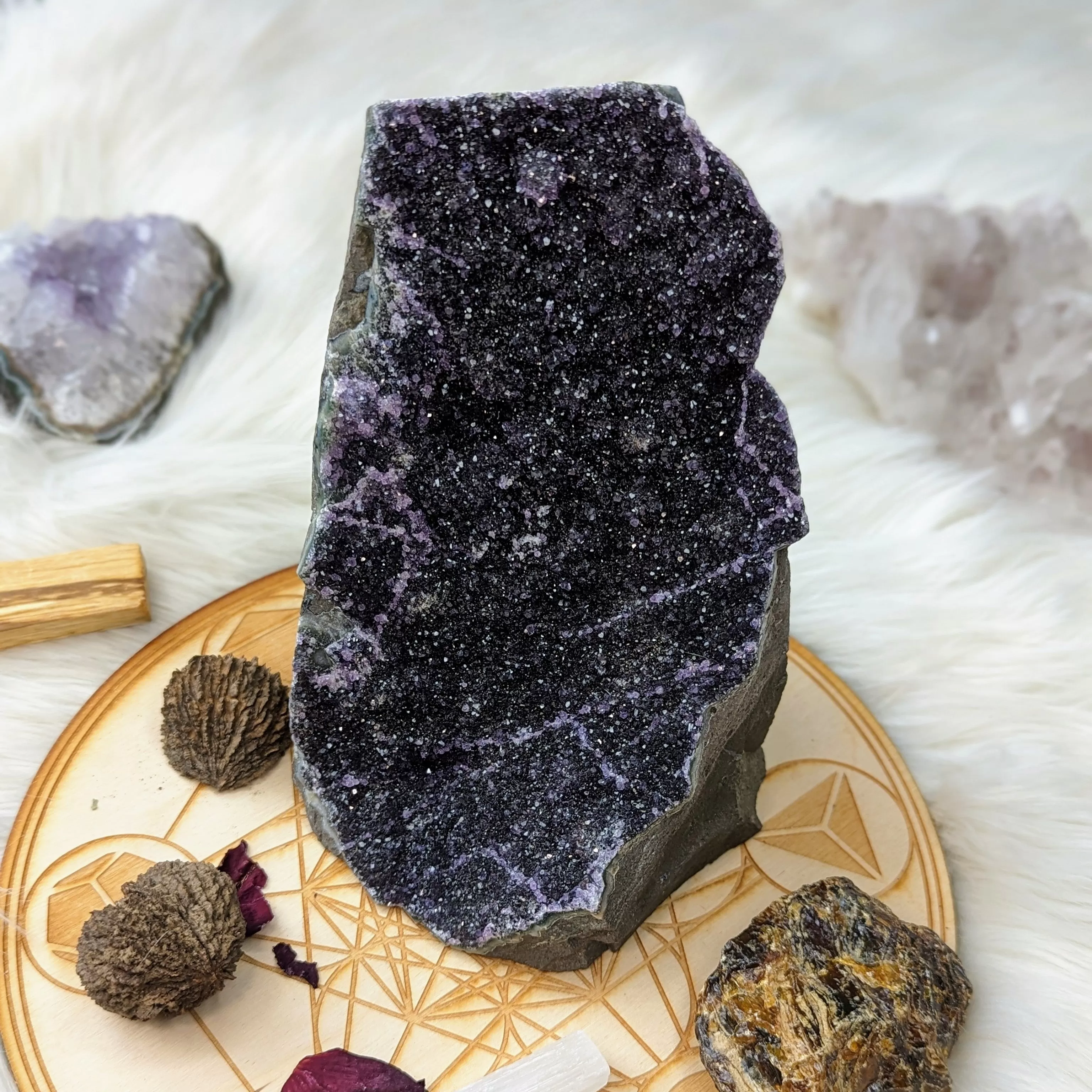 Dark Purple and Black Amethyst Large Formation Display Specimen from Uruguay ~ Sparkling Micro Druze Crystals