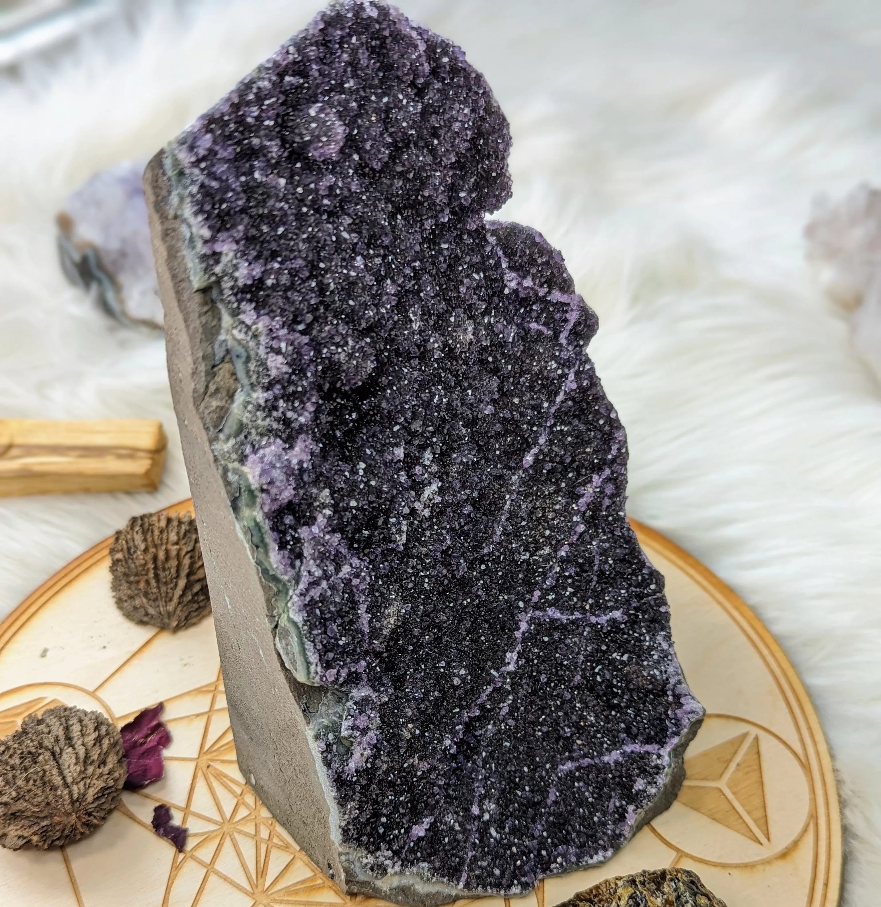 Dark Purple and Black Amethyst Large Formation Display Specimen from Uruguay ~ Sparkling Micro Druze Crystals