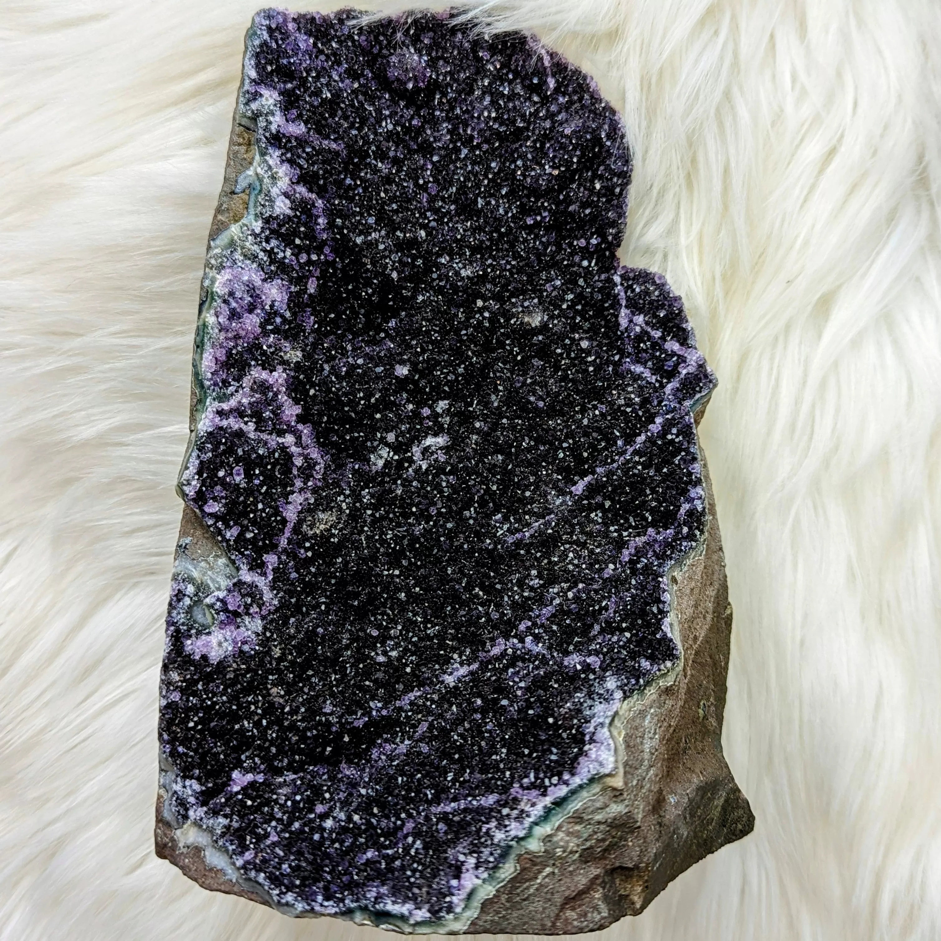 Dark Purple and Black Amethyst Large Formation Display Specimen from Uruguay ~ Sparkling Micro Druze Crystals