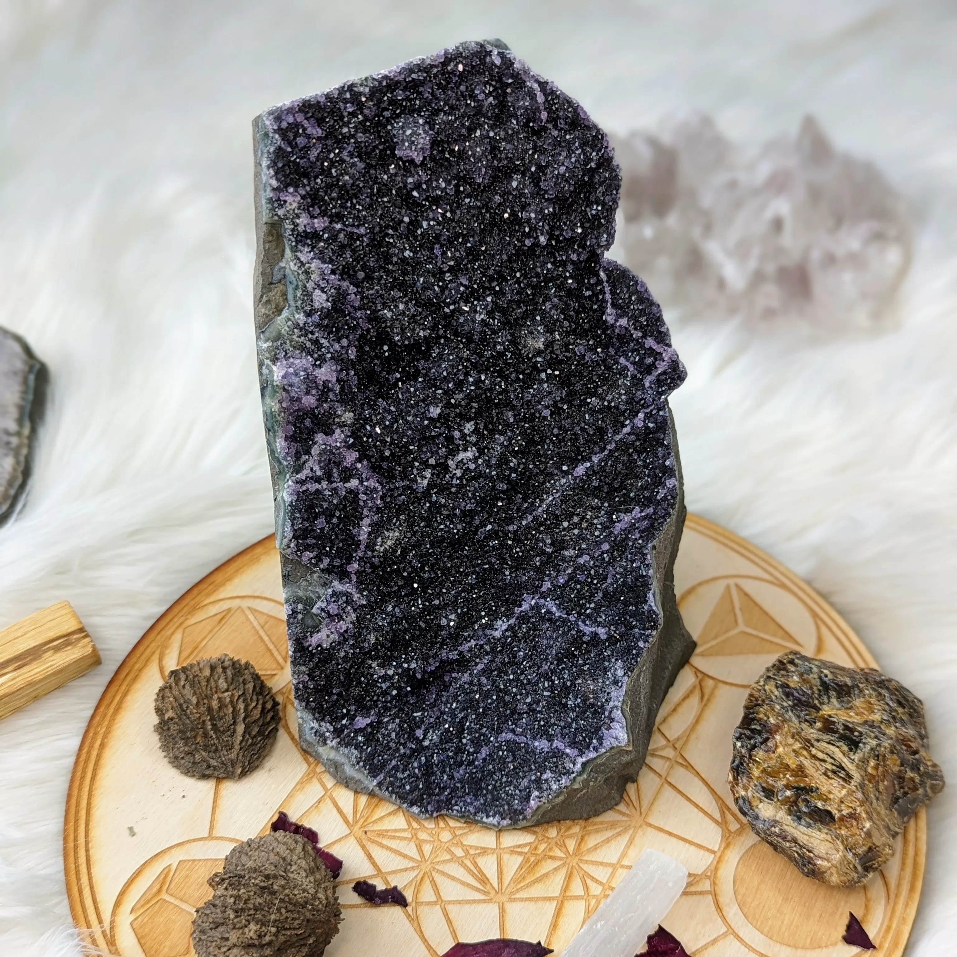 Dark Purple and Black Amethyst Large Formation Display Specimen from Uruguay ~ Sparkling Micro Druze Crystals