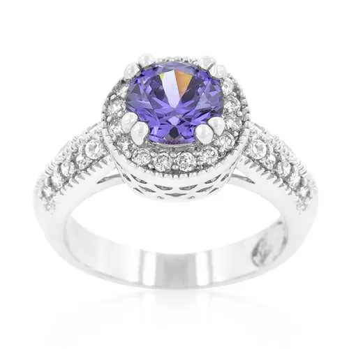 Dark Purple Halo Engagement Ring