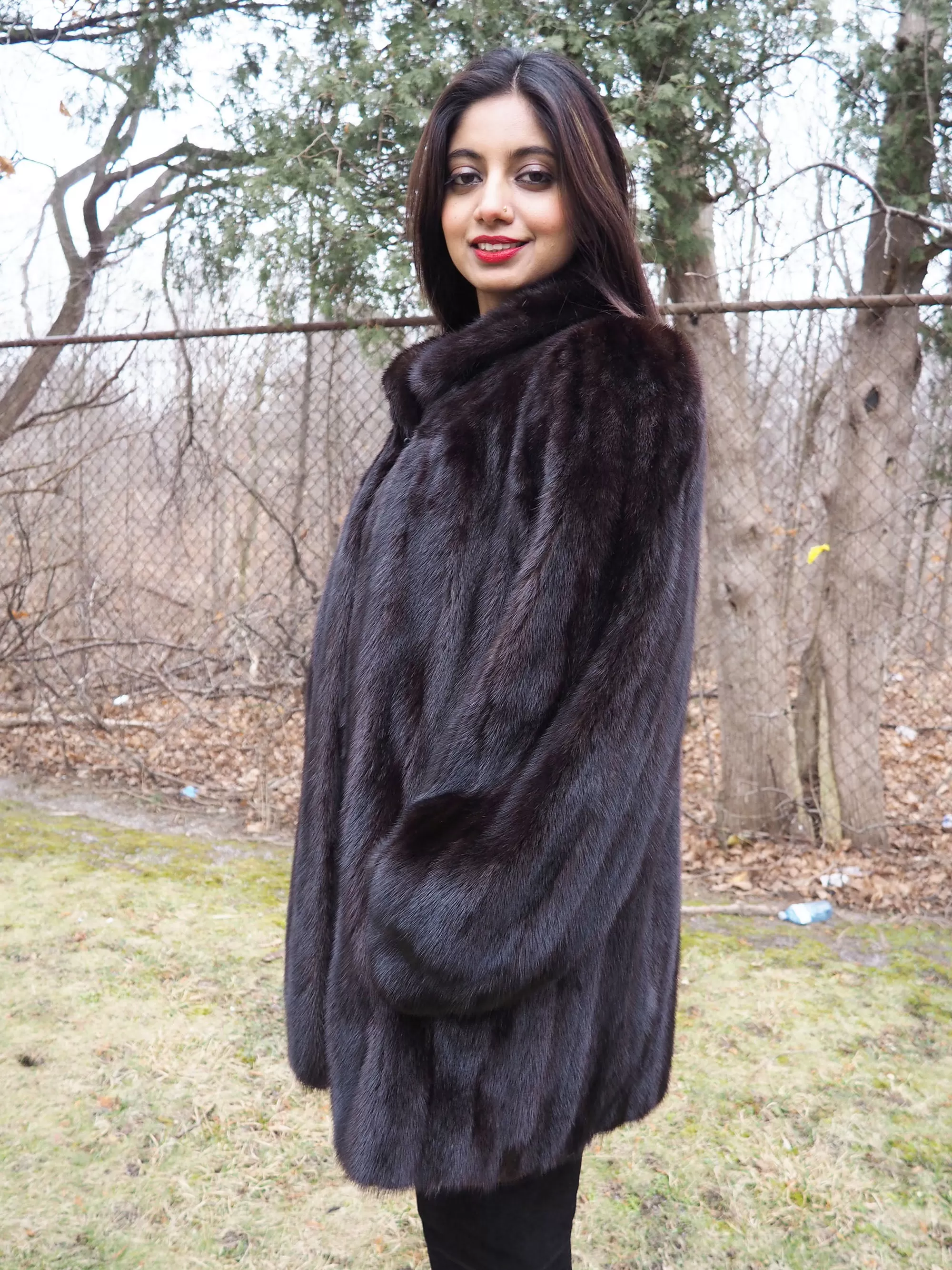 Dark Ranch Female Black Mink Fur Jacket Coat L/XL