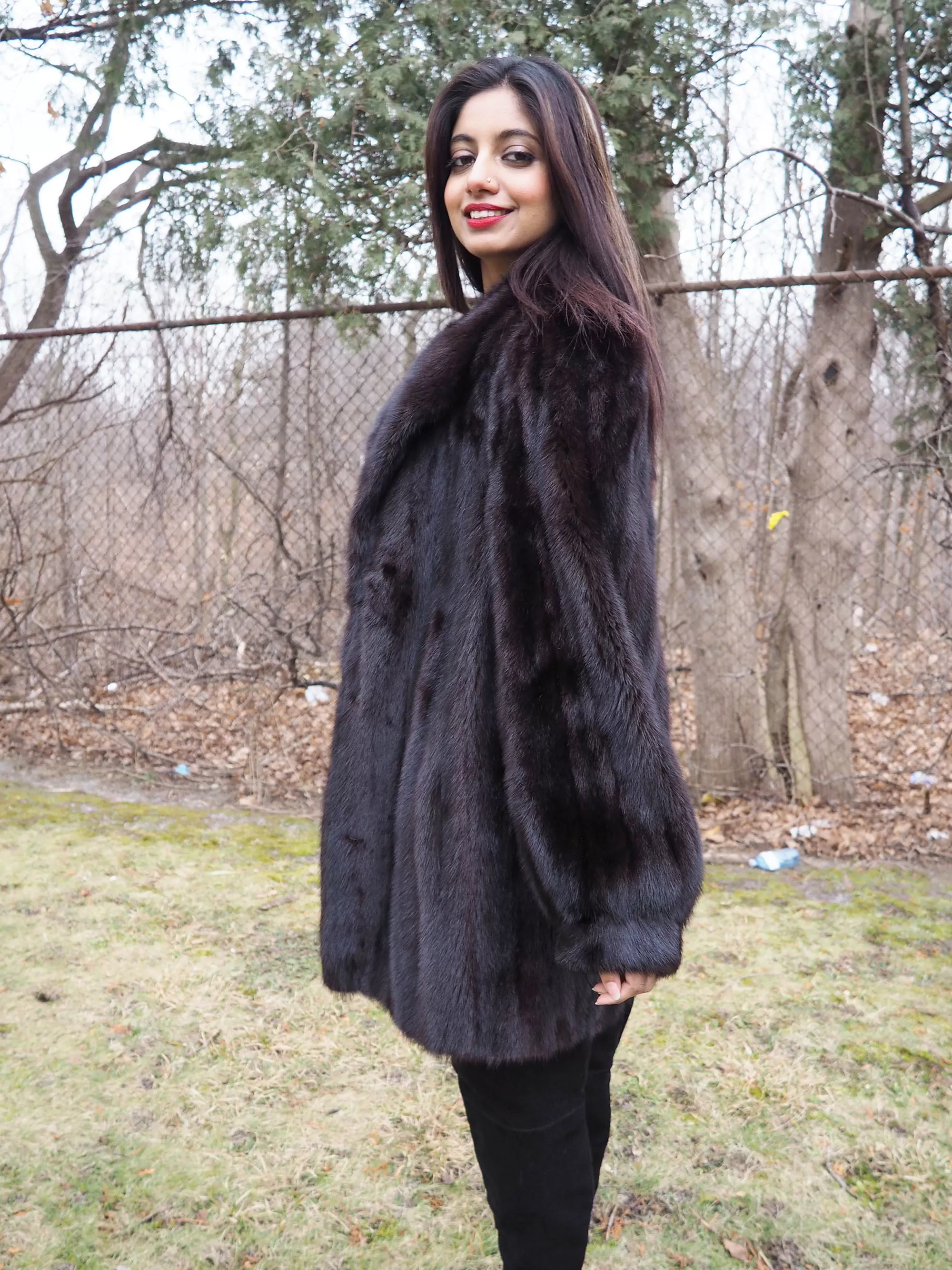 Dark Ranch Female Black Mink Fur Jacket Coat L/XL