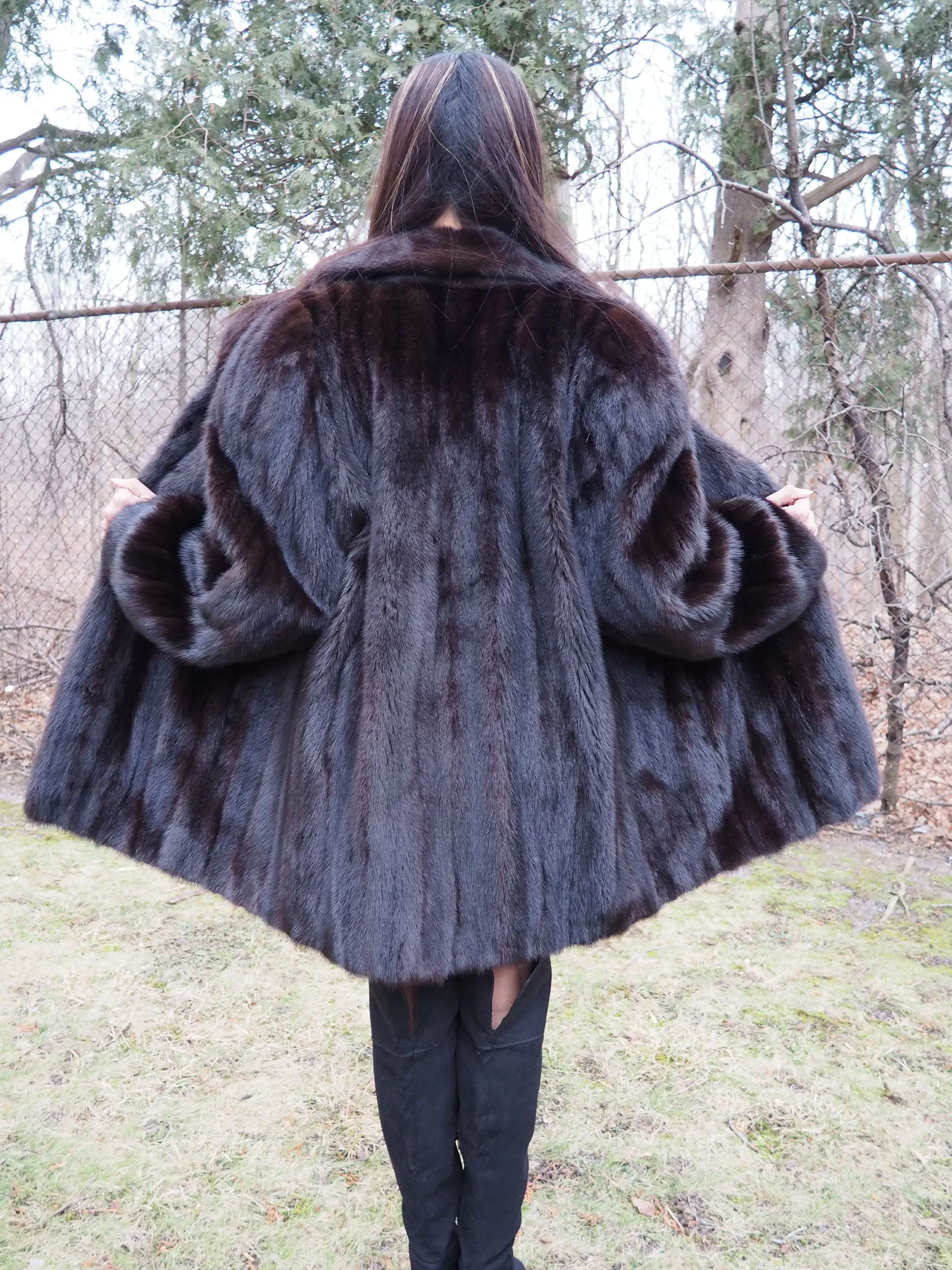 Dark Ranch Female Black Mink Fur Jacket Coat L/XL