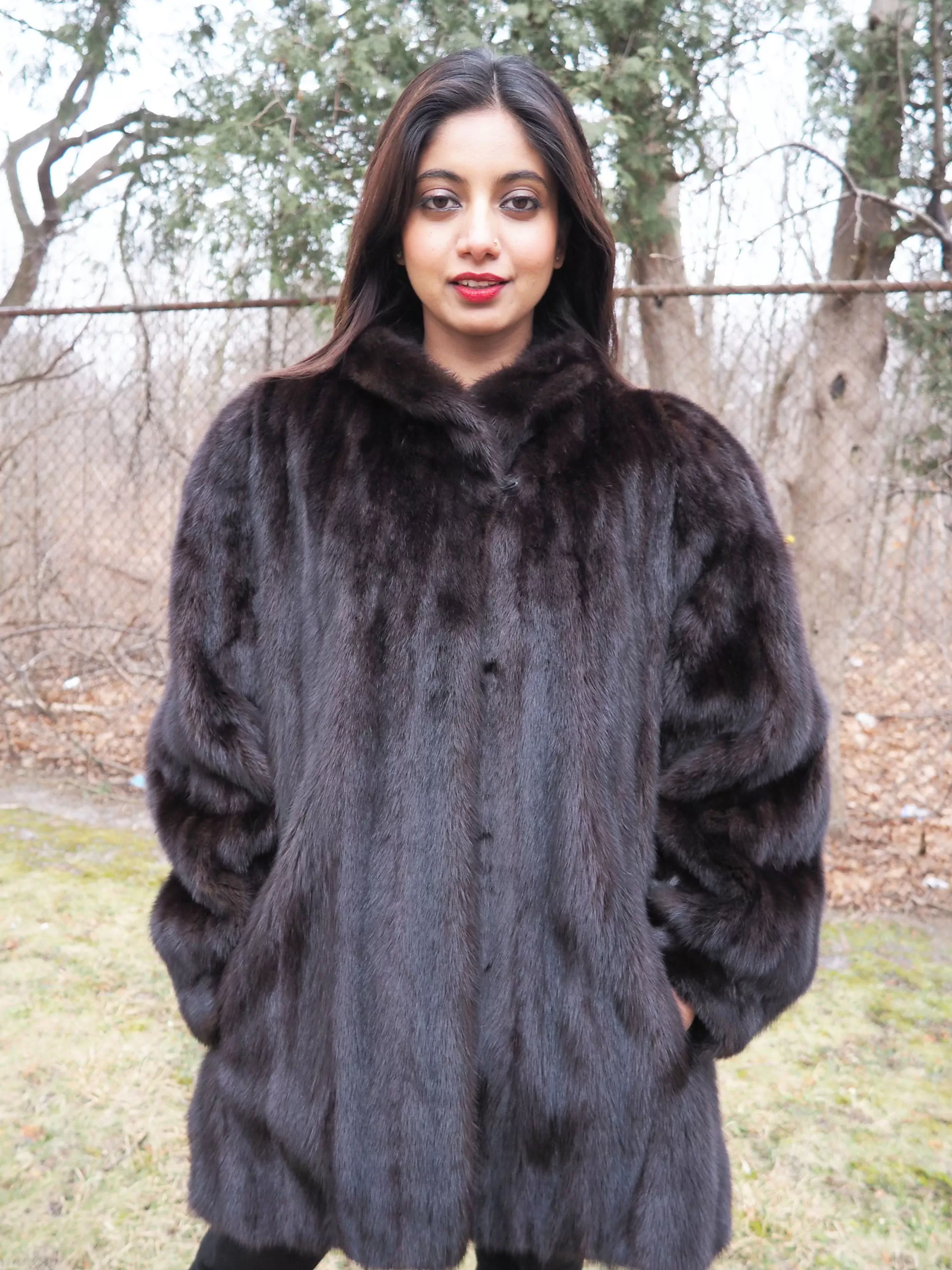 Dark Ranch Female Black Mink Fur Jacket Coat L/XL