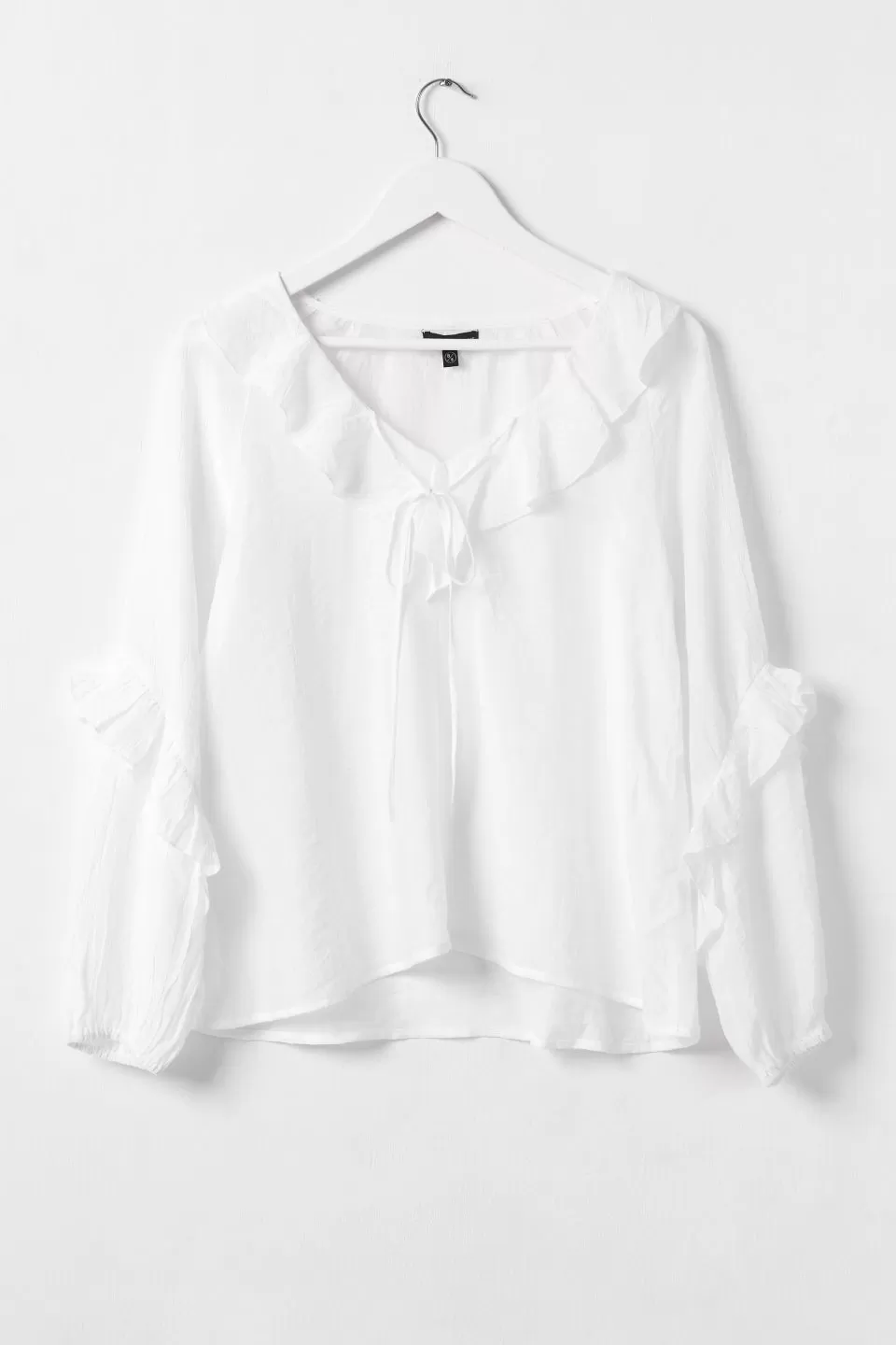 Day Dream Ivory Textured Frill Neck LS Top