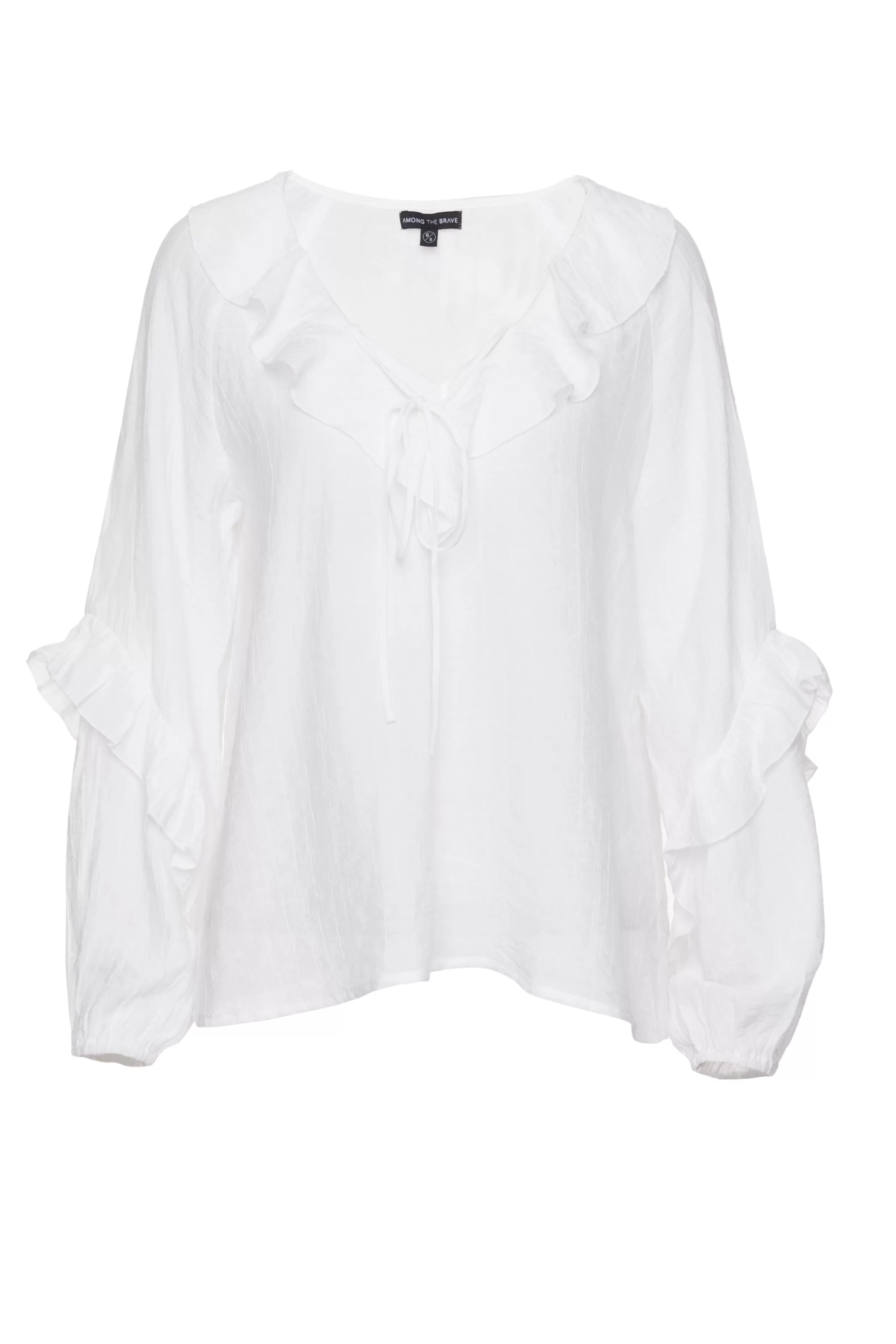 Day Dream Ivory Textured Frill Neck LS Top