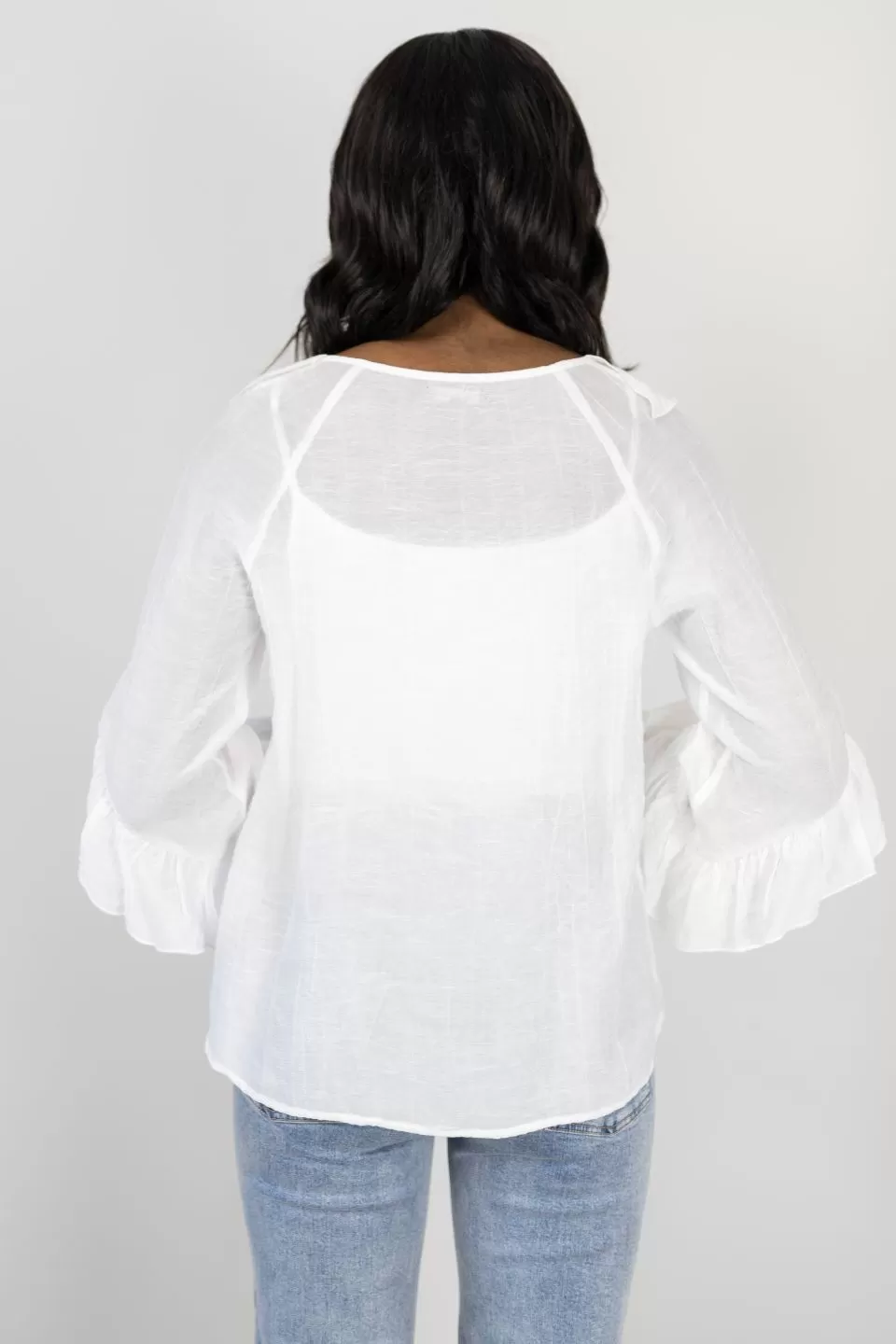 Day Dream Ivory Textured Frill Neck LS Top