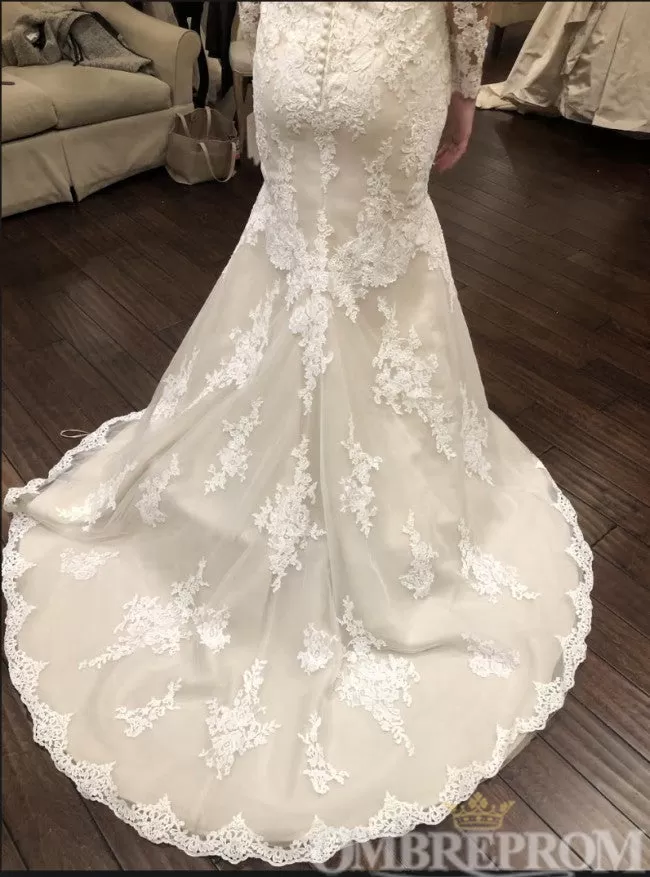 Delicate Long Sleeves Mermaid Lace Wedding Dresses