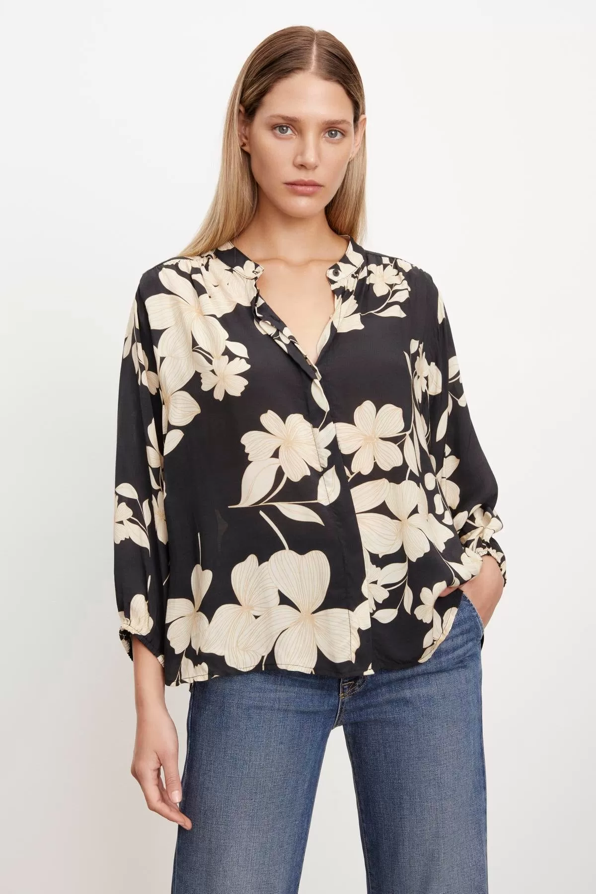 DESTINA PRINTED BUTTON-UP BLOUSE