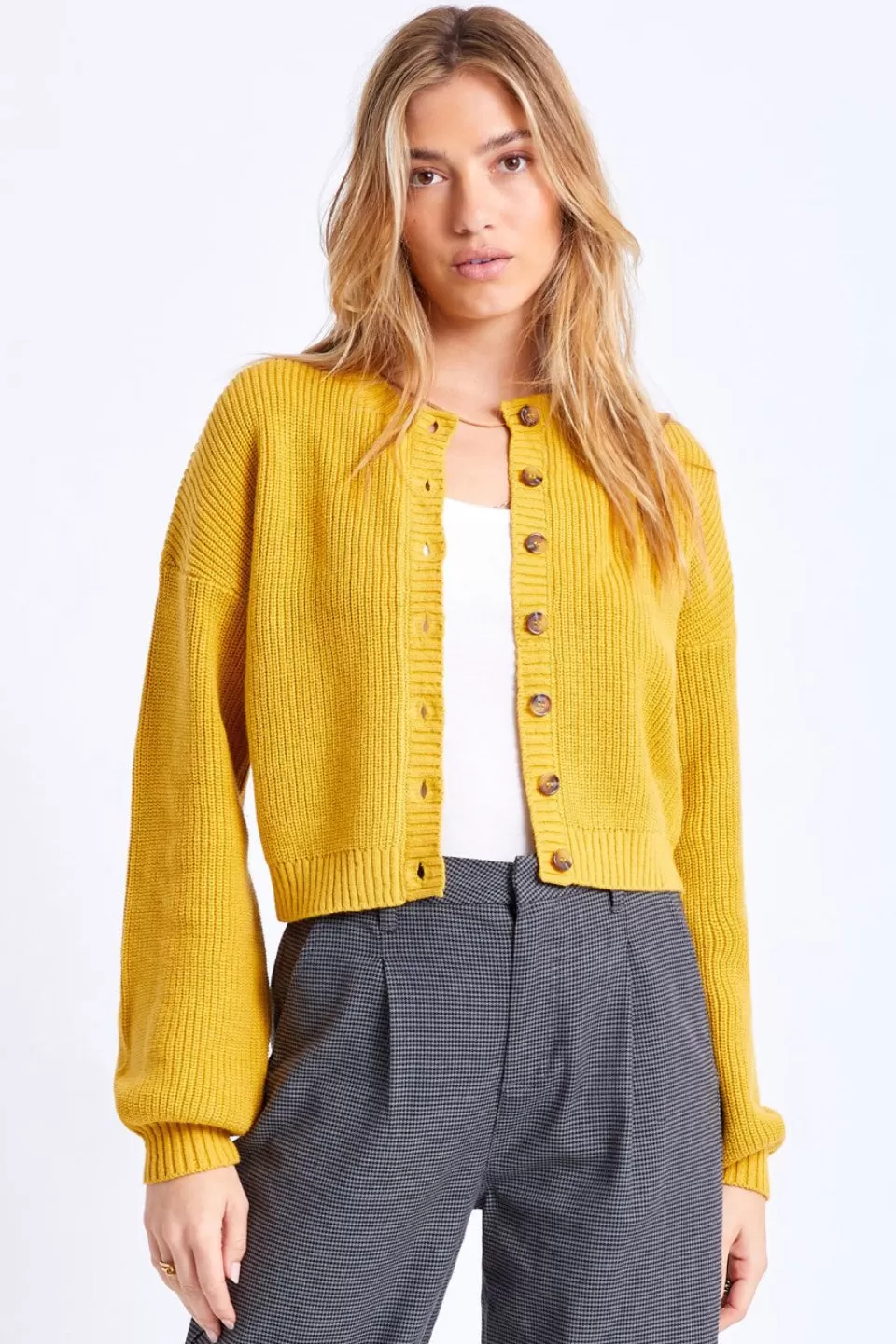 Domino Button Front Lemon Cardigan