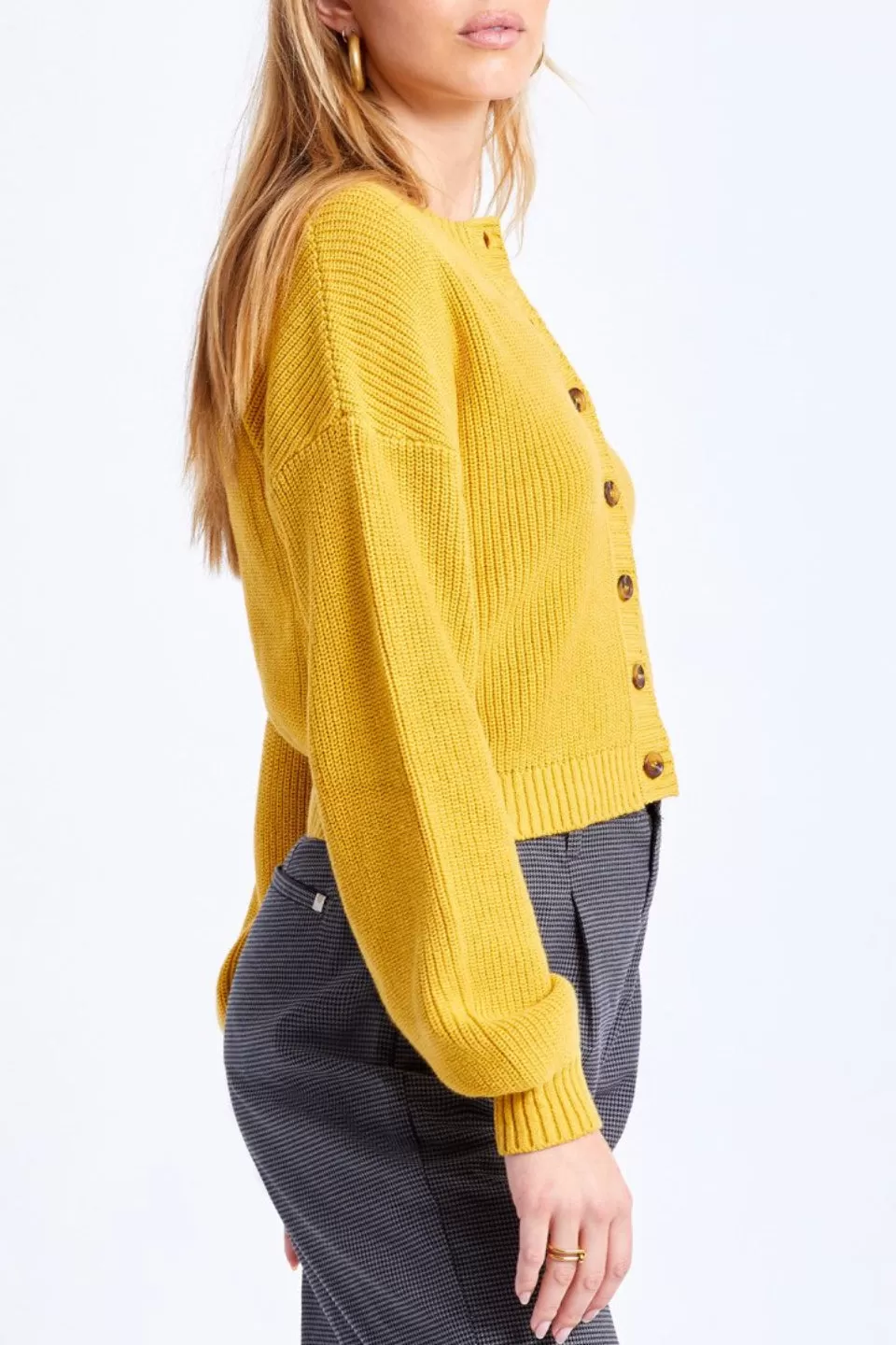 Domino Button Front Lemon Cardigan