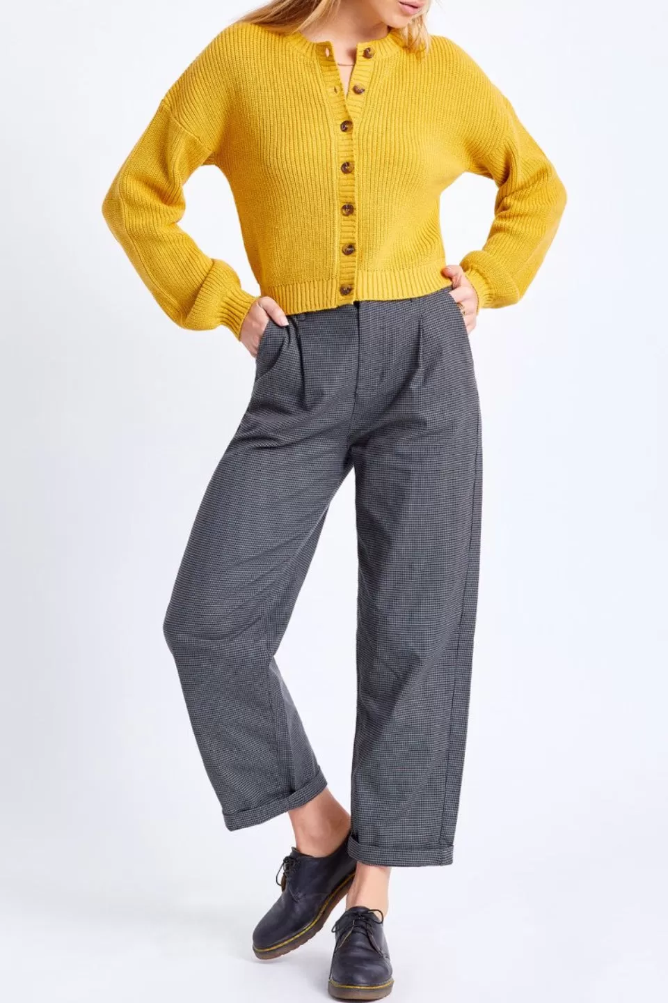 Domino Button Front Lemon Cardigan