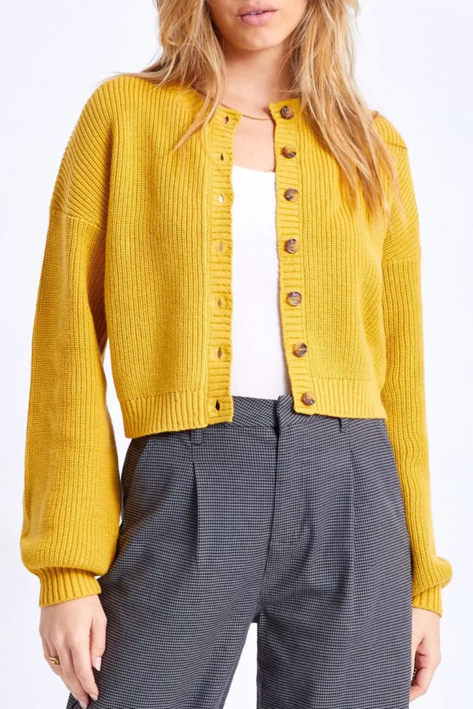 Domino Button Front Lemon Cardigan