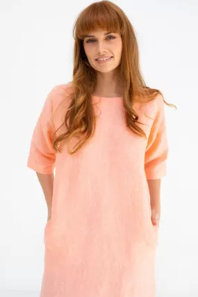 Dove Marle SS Linen Apricot Shift Dress