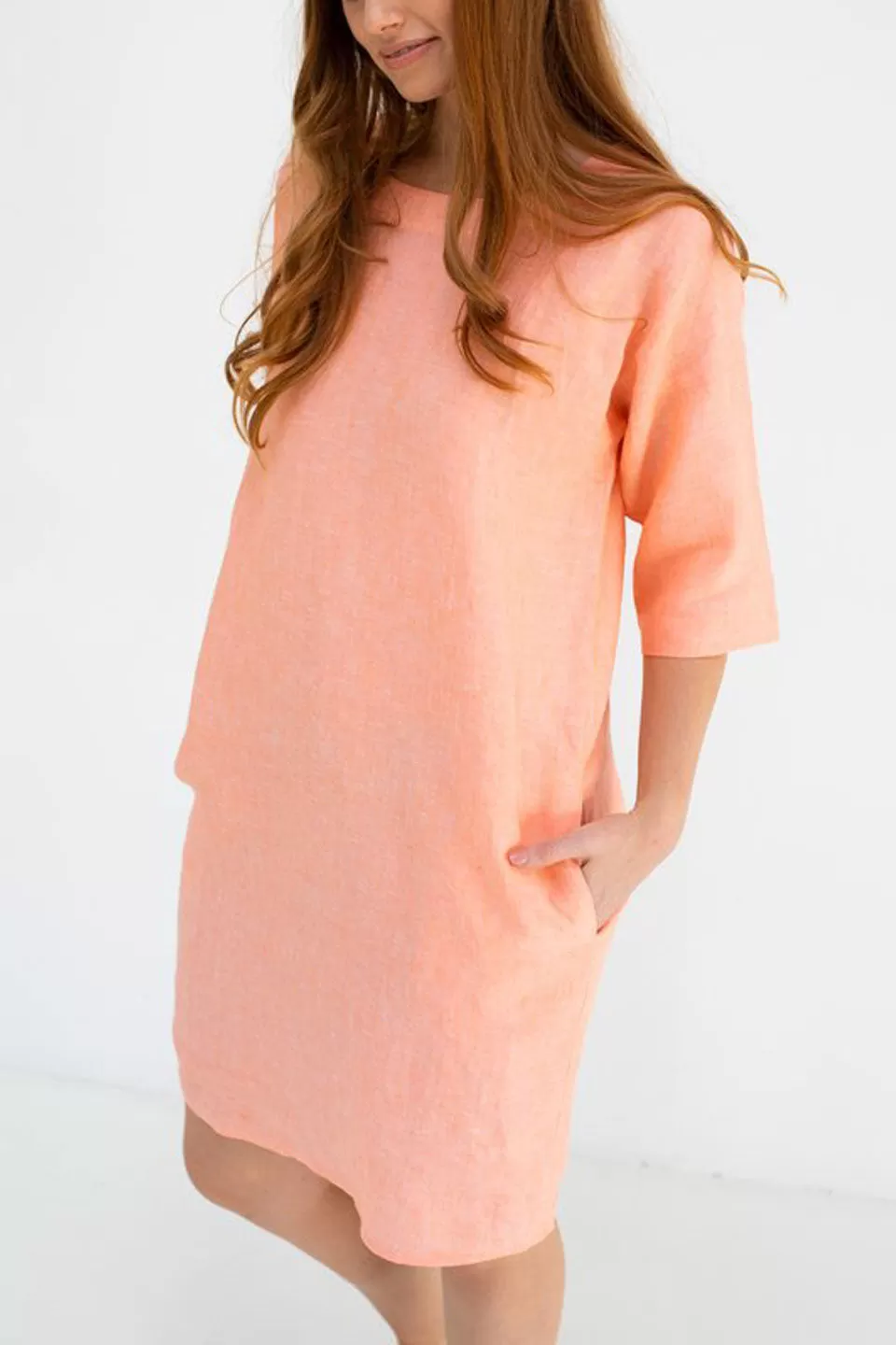 Dove Marle SS Linen Apricot Shift Dress