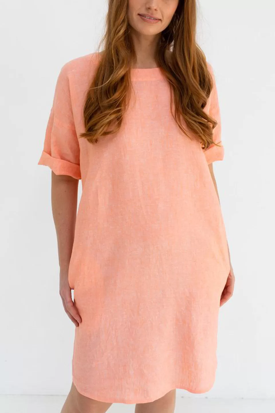 Dove Marle SS Linen Apricot Shift Dress