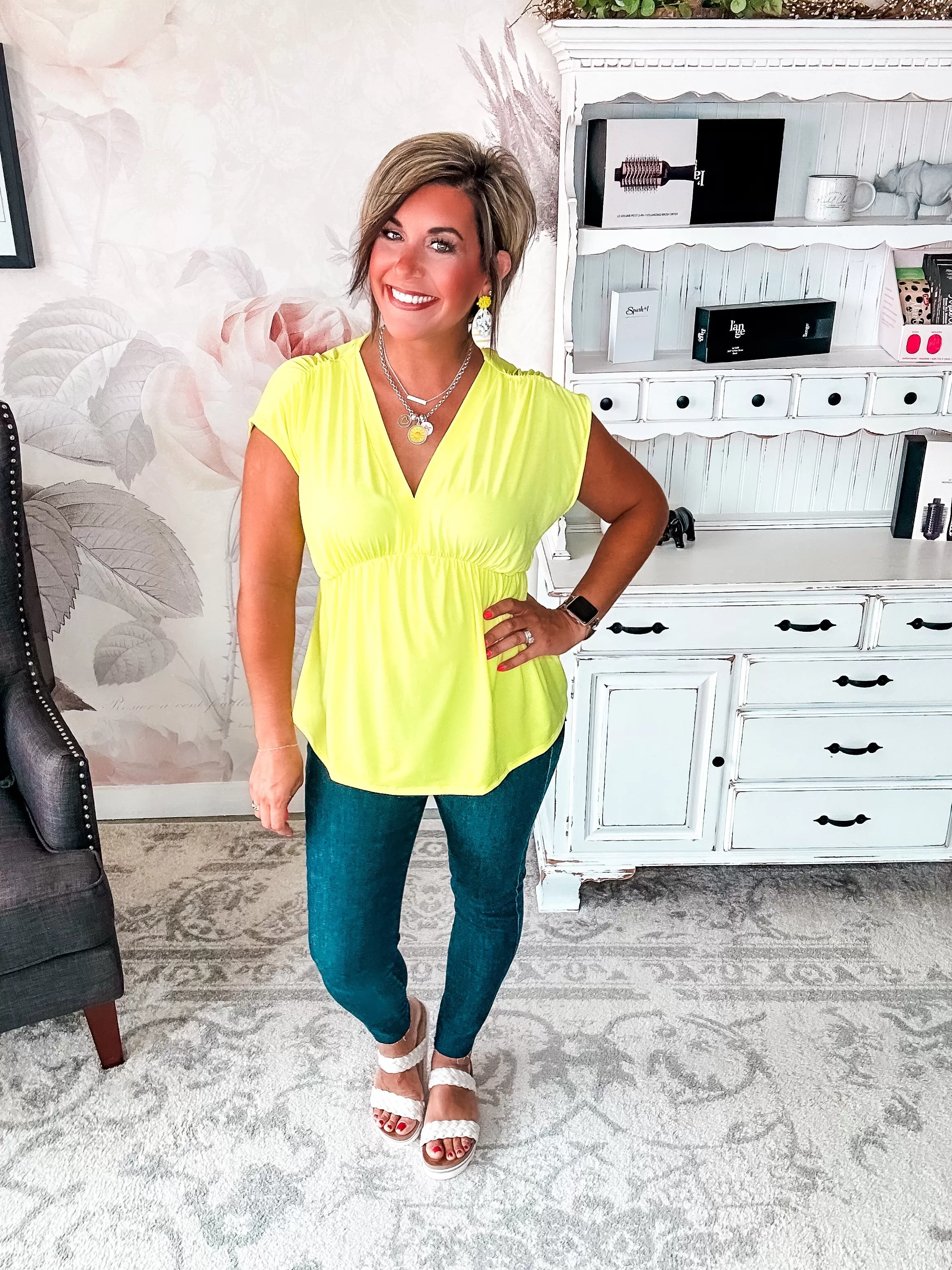 Dream On Peplum Short Sleeve Top - Neon Yellow