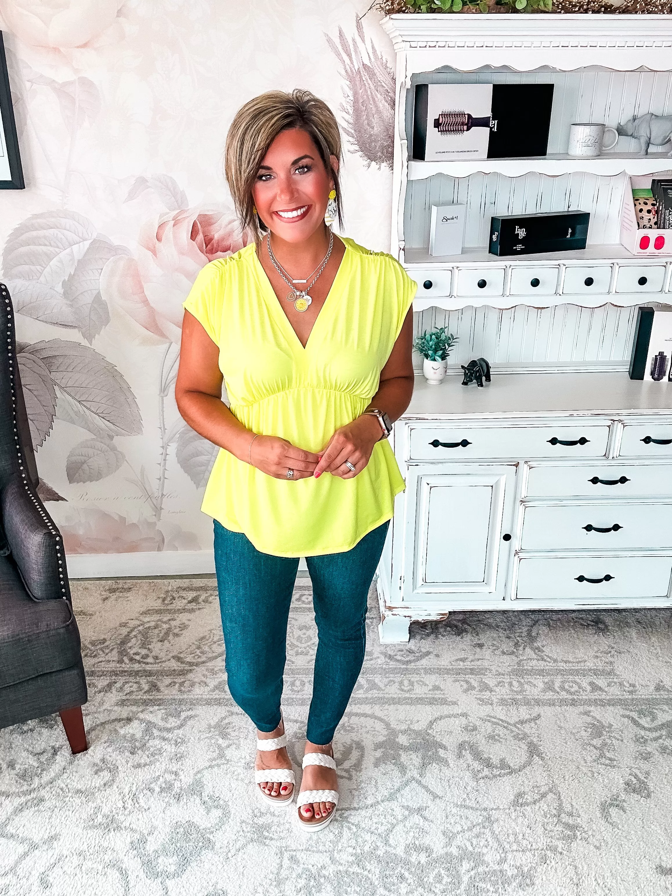 Dream On Peplum Short Sleeve Top - Neon Yellow