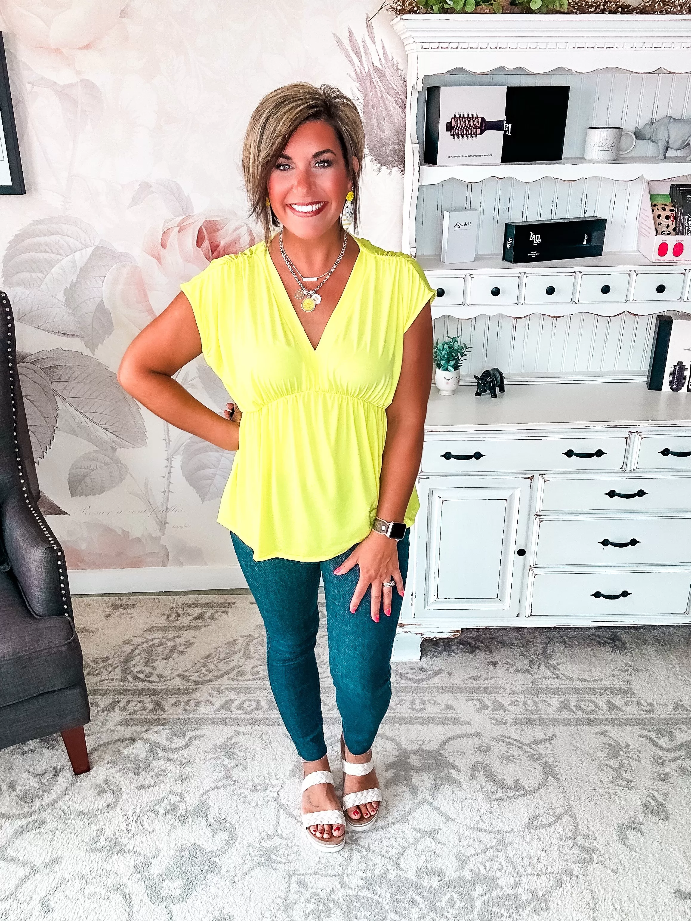 Dream On Peplum Short Sleeve Top - Neon Yellow