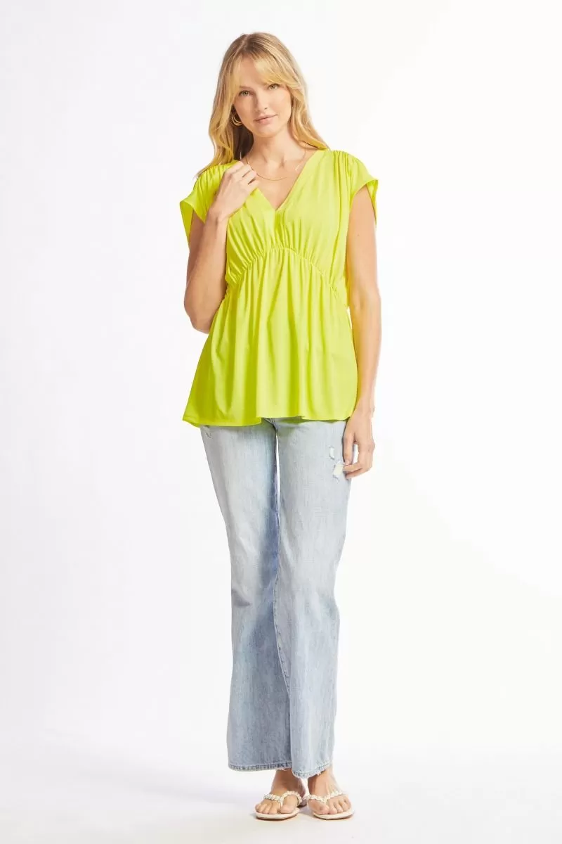 Dream On Peplum Short Sleeve Top - Neon Yellow