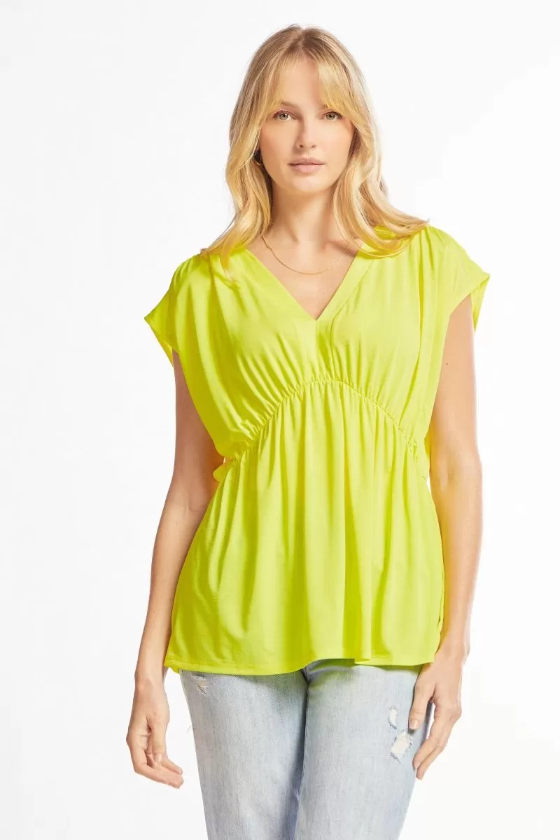 Dream On Peplum Short Sleeve Top - Neon Yellow