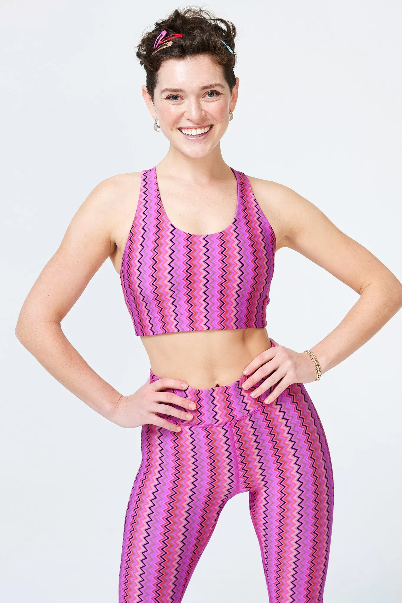 DuoKnit Sports Bra in Magenta Zig Zag