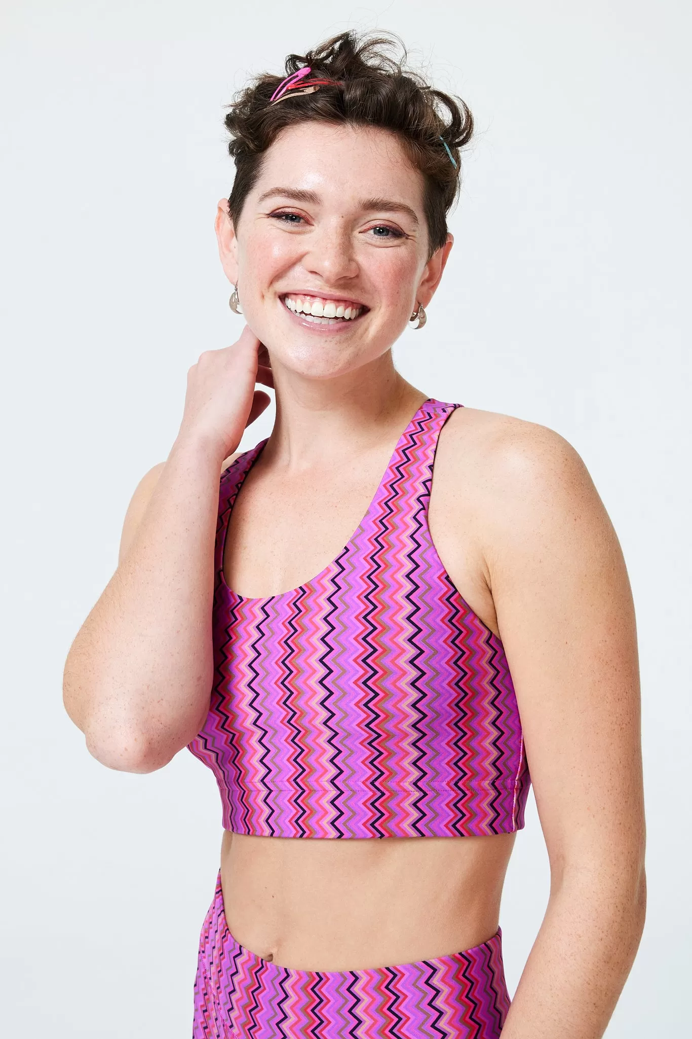 DuoKnit Sports Bra in Magenta Zig Zag