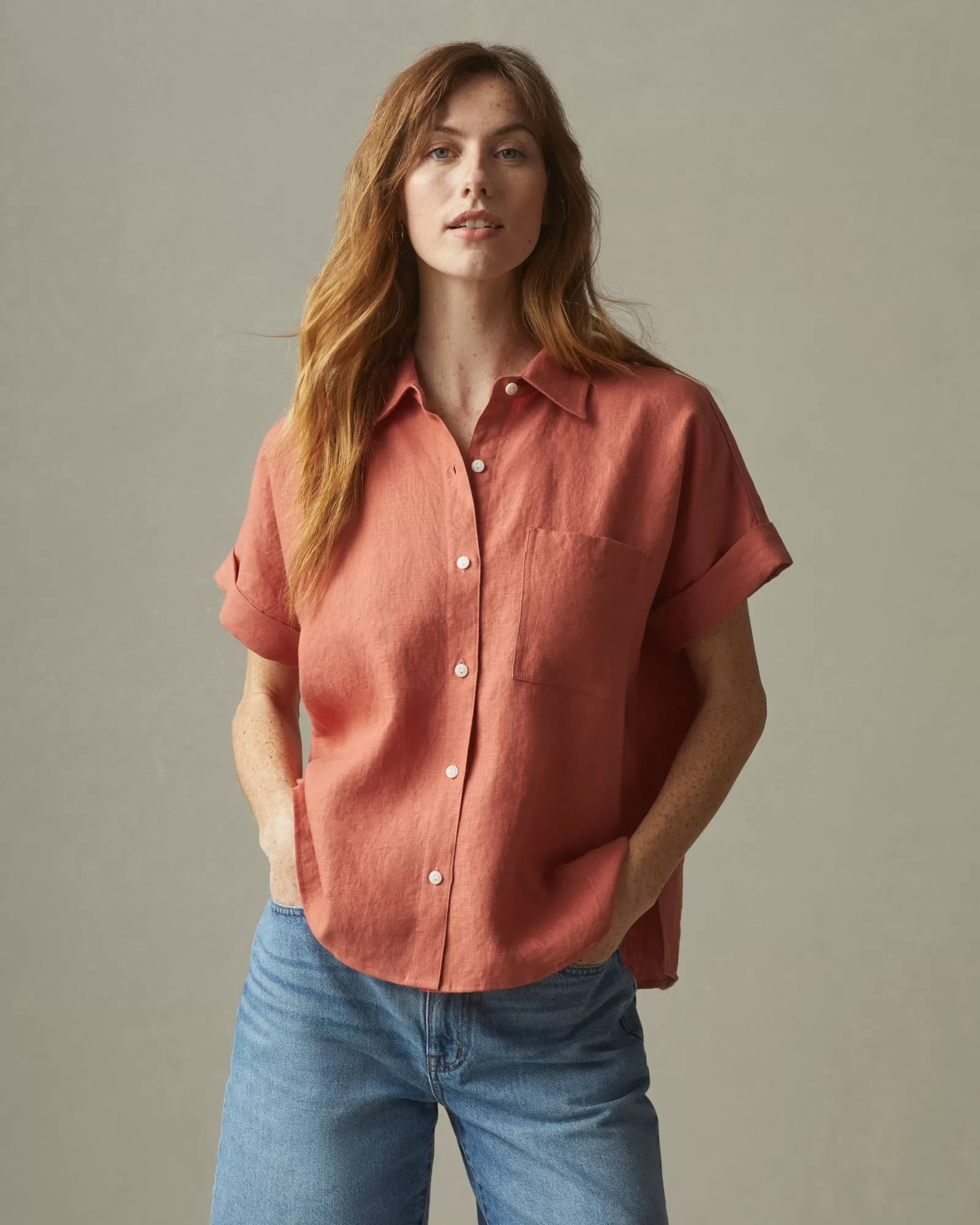 Easy Linen Shirt - Deep Apricot