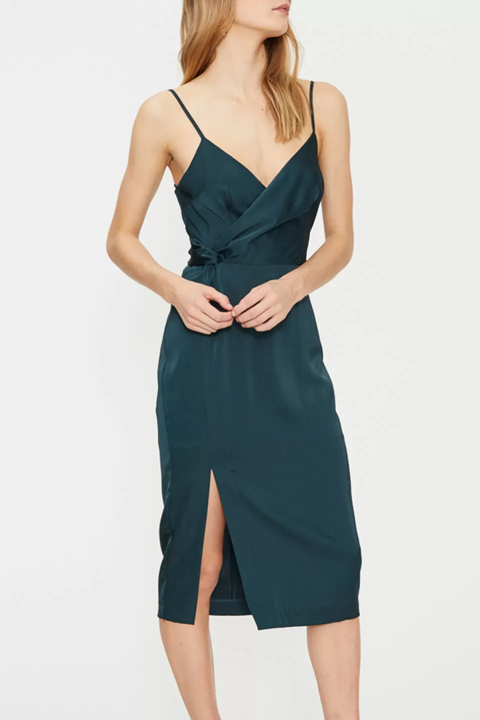 Eden Twist Drape Strappy Evergreen Dress