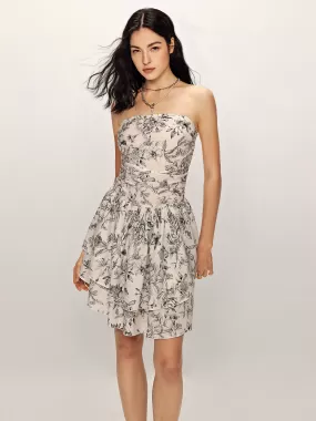 Elegant Printed Ruffle Tube Dress