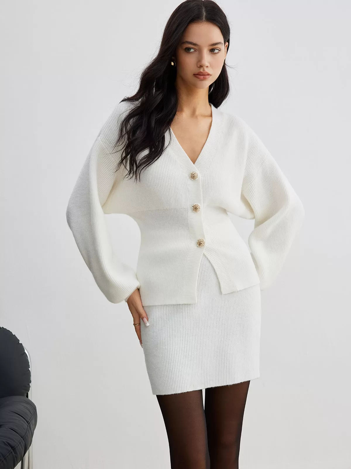 Elegant Ribbed Sweater Mini Skirt