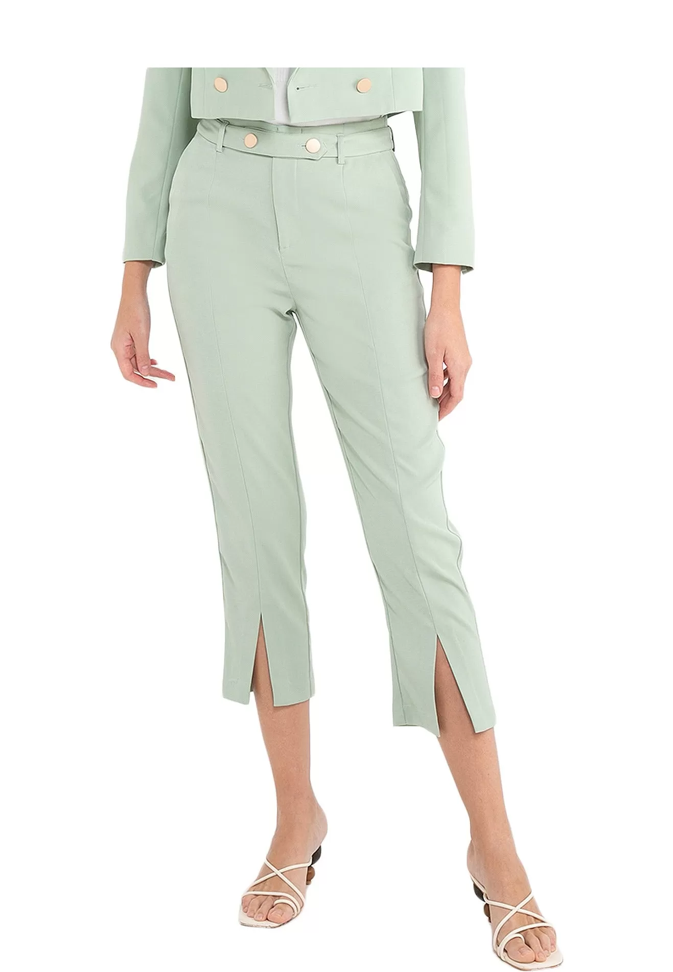 ELLE Apparel Belted Split-Hem Straight Pants