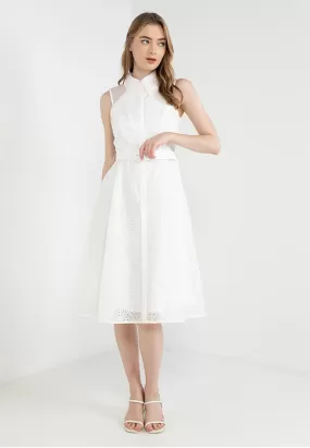 ELLE Apparel Collar Belted Blossom Lace Organza Midi Dress