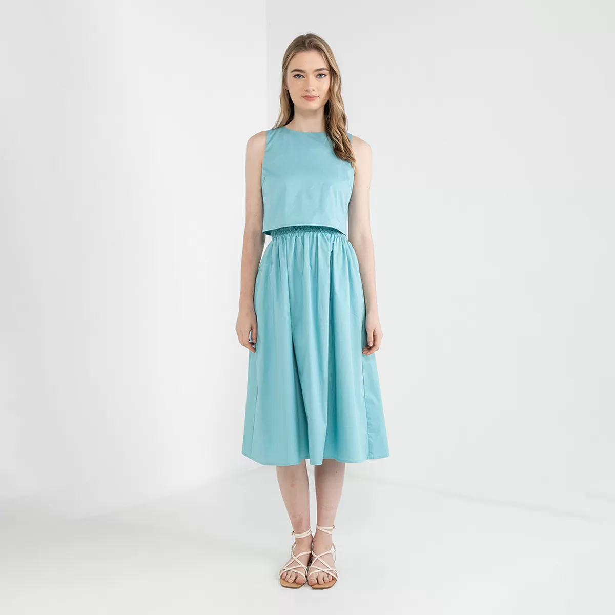 ELLE Apparel Round Neck Midi Dress With Tie Back