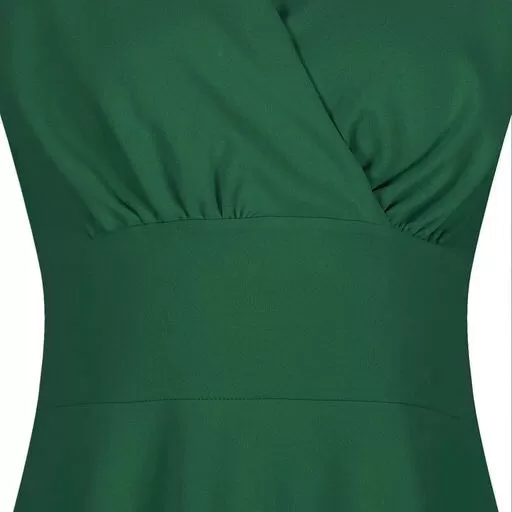 Emerald Green A Line Vintage Crossover Capped Sleeve Tea Swing Dress