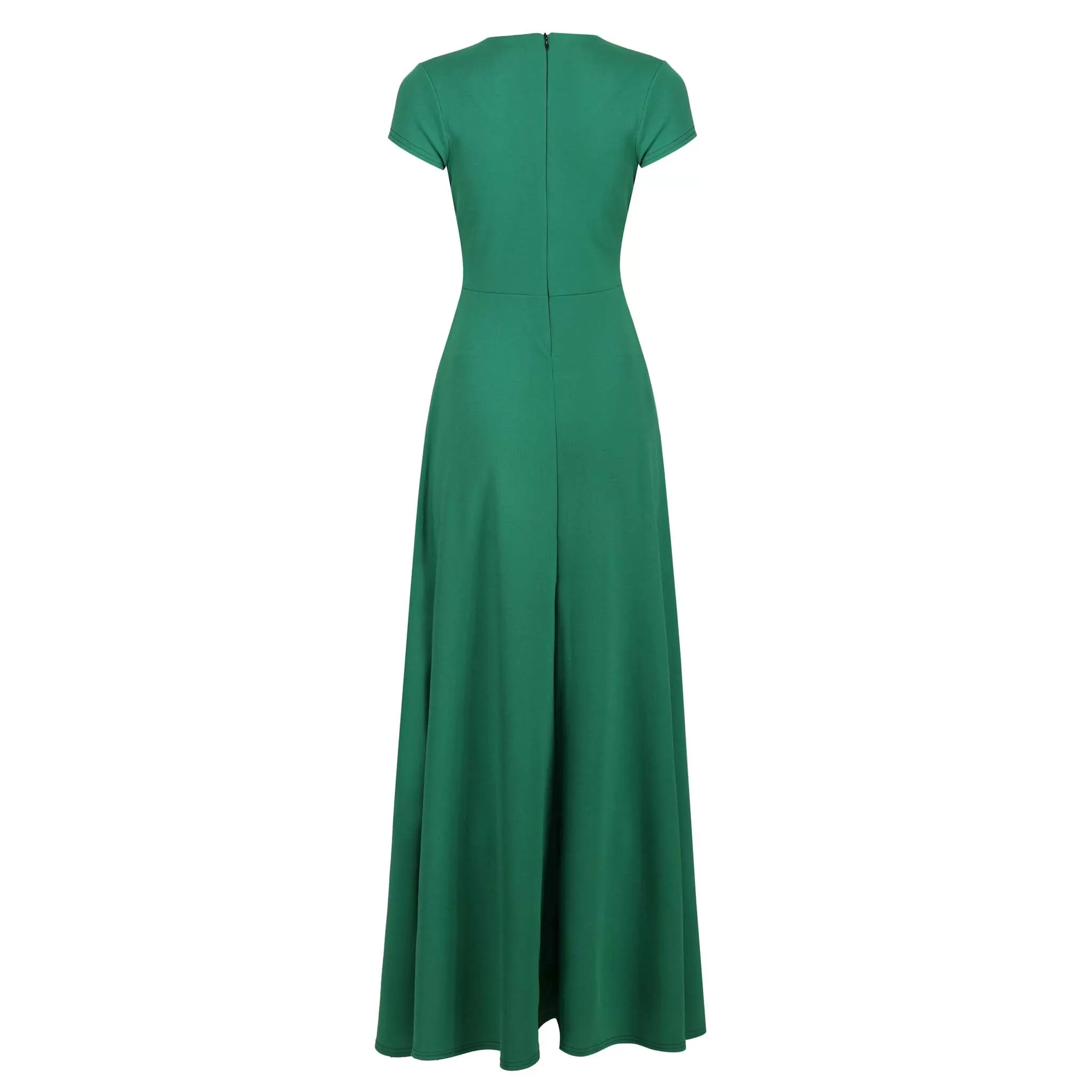 Emerald Green V Neck Cap Sleeve Maxi Dress