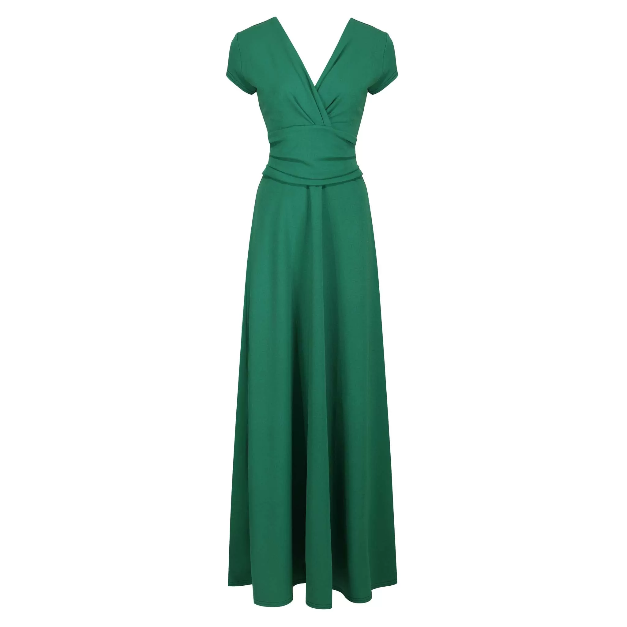 Emerald Green V Neck Cap Sleeve Maxi Dress