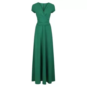 Emerald Green V Neck Cap Sleeve Maxi Dress