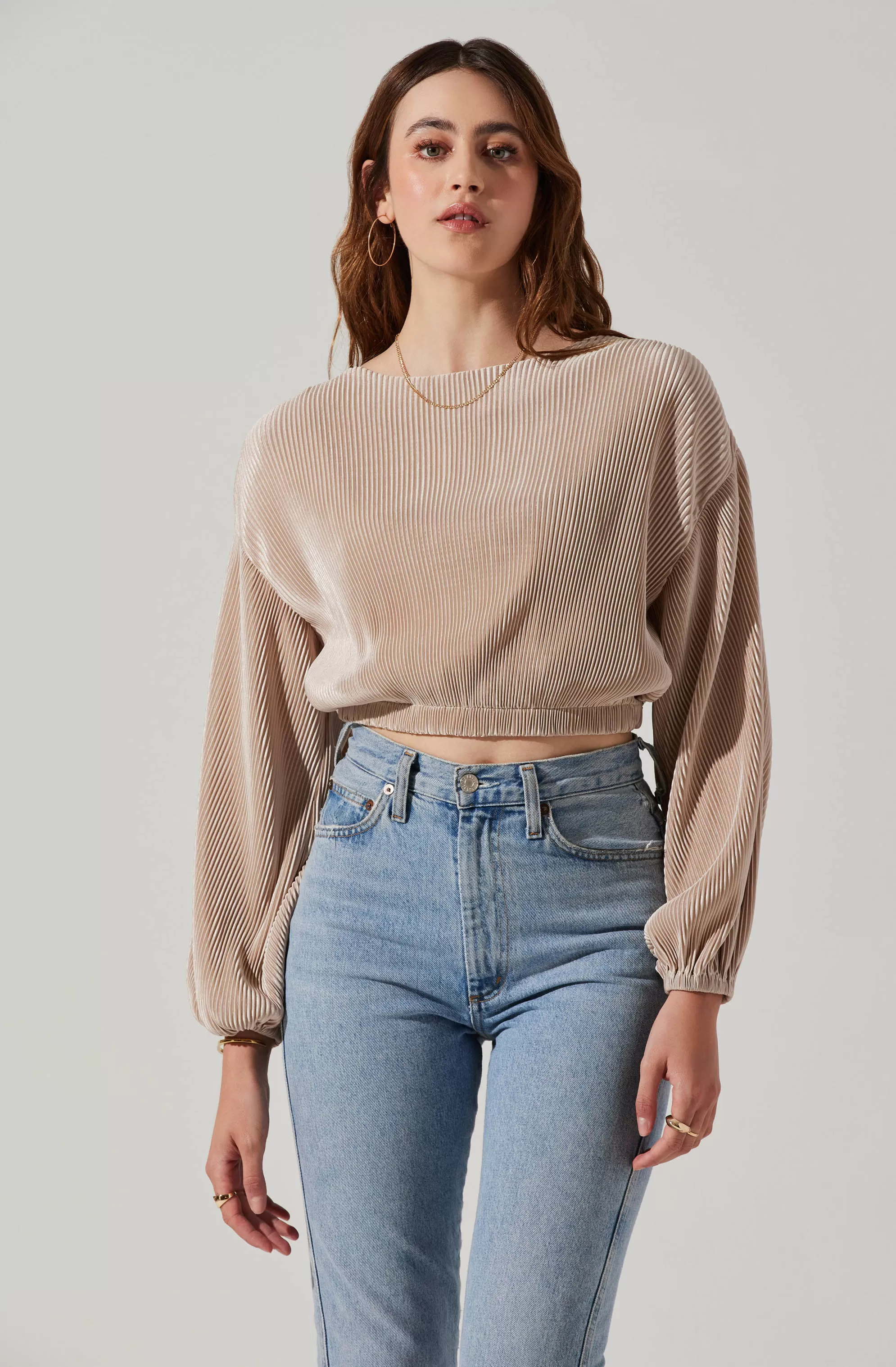 Emlyn Plisse Open Back Long Sleeve Top