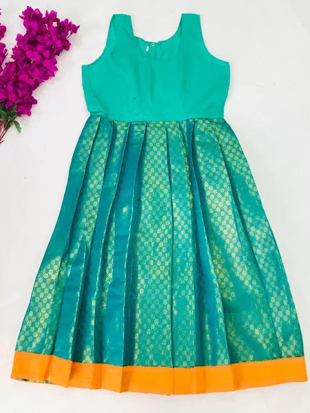 Fabulous Green Color Designer Silk Langa Set With Zari Work For Girls