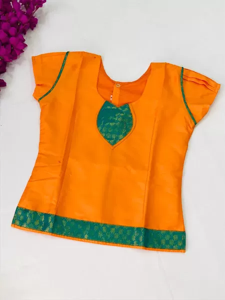 Fabulous Green Color Designer Silk Langa Set With Zari Work For Girls